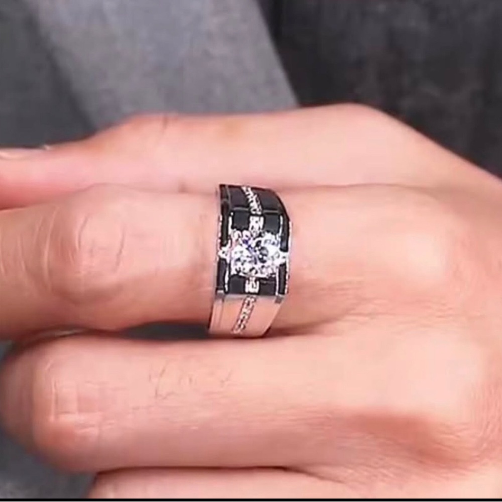 Men's Sterling Silver and CZ Accent Band Ring
